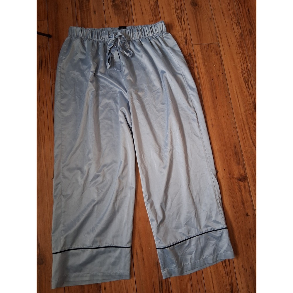 Ashley Graham Light Blue Satin Wide Leg Pajama Pants Elastic Drawstring Waist